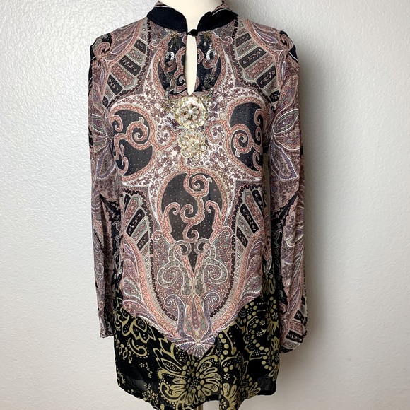 Bliss+Gratitude L/S Blouse/Tunic Keyhole Sequin S - Picture 1 of 5